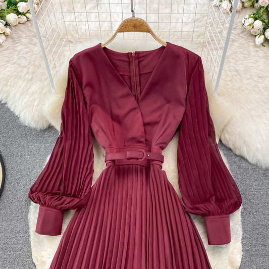 Elegant V Neck Long Sleeve Dress A Line Fashion Dress RF0228