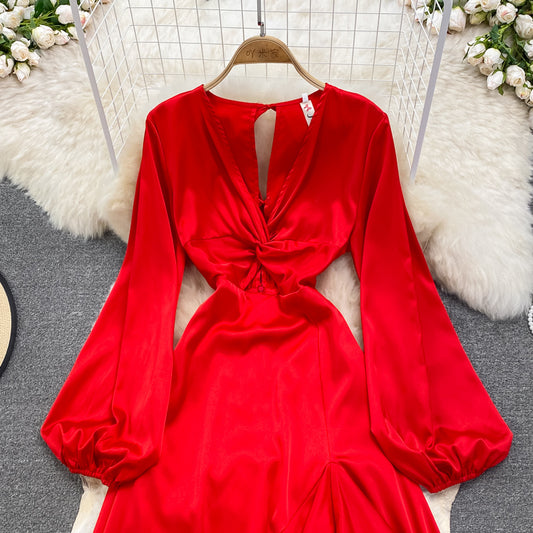 Red Chiffon Long A Line Dress Red Fashion Dress RF0221