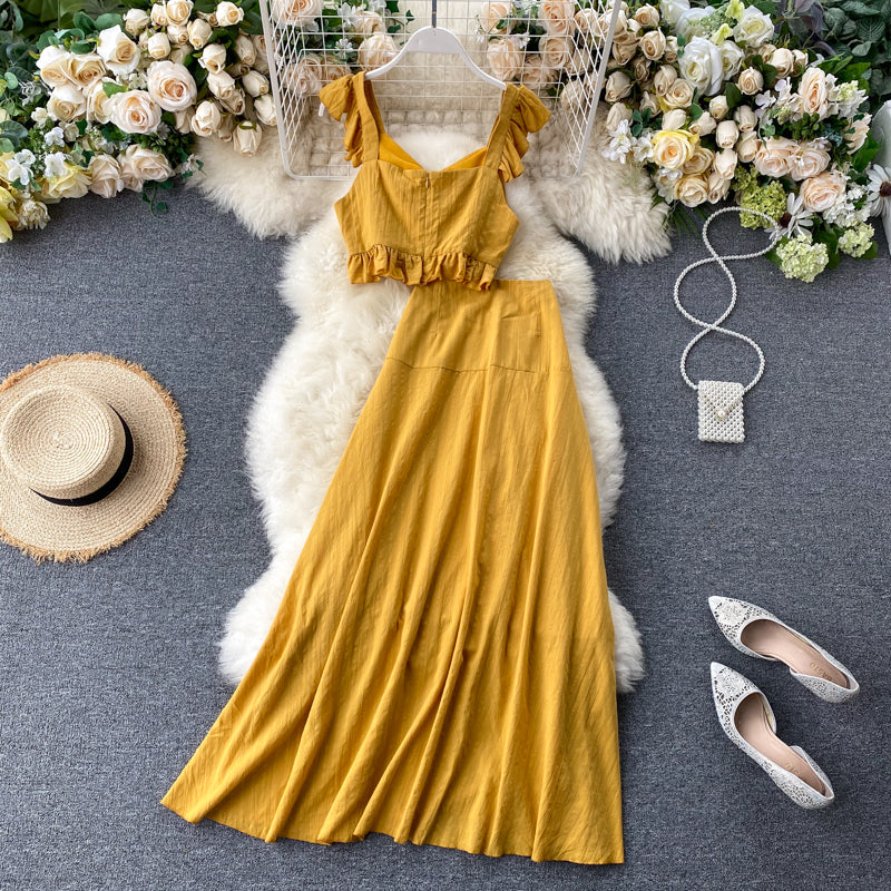 Cute Yellow Two Pieces Dress Fashion Dress RF0203