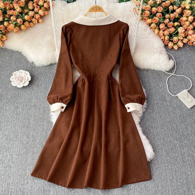Sweet Corduroy Long Sleeve Dress Fashion Dress RF0194