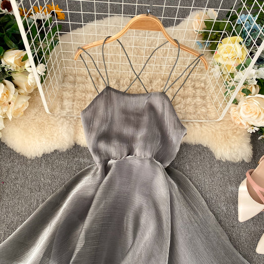 Gray Tulle Short Dress A Line Backless Dress RF0174