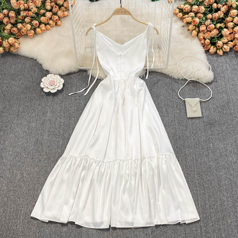 Simple V Neck Short White Dress Fashion Girls Dress RF0164