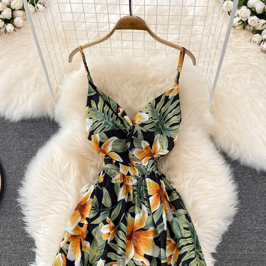 Cute V Neck Floral Dress With Bow Fashion Dress RF0155