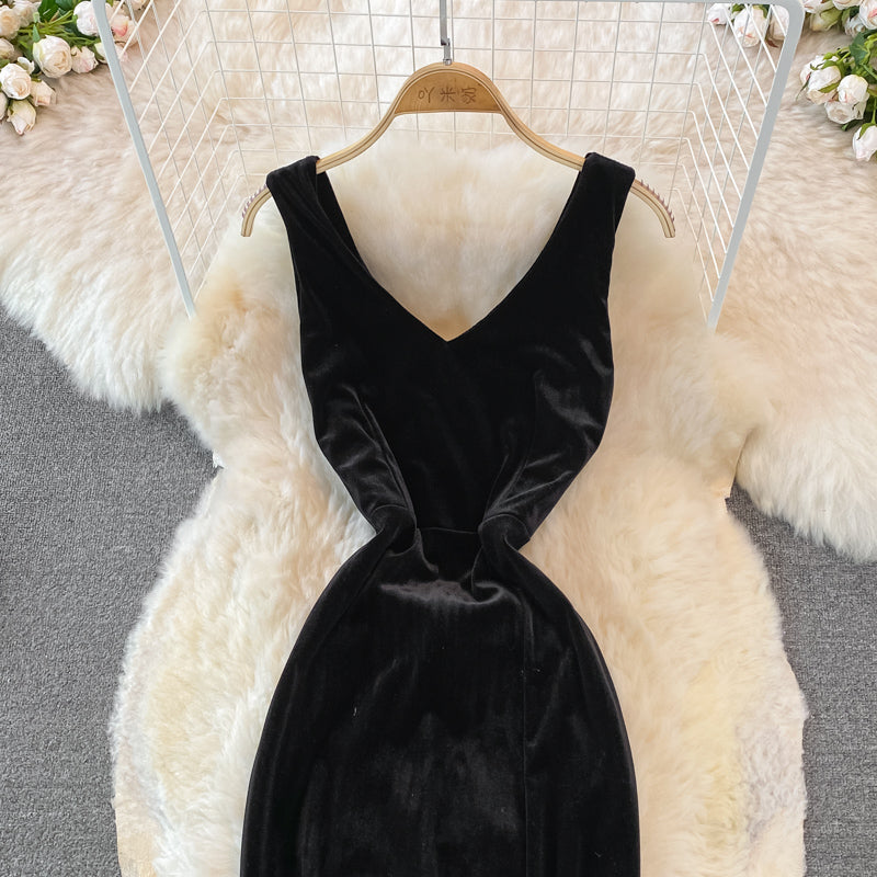 Sexy V Neck Velvet Long Dress Fashion Dress RF0151