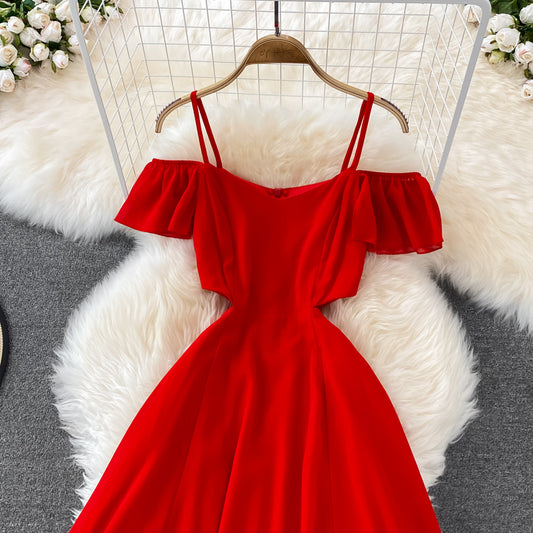 Red Chiffon A Line Short Dress Fashion Dress RF0146
