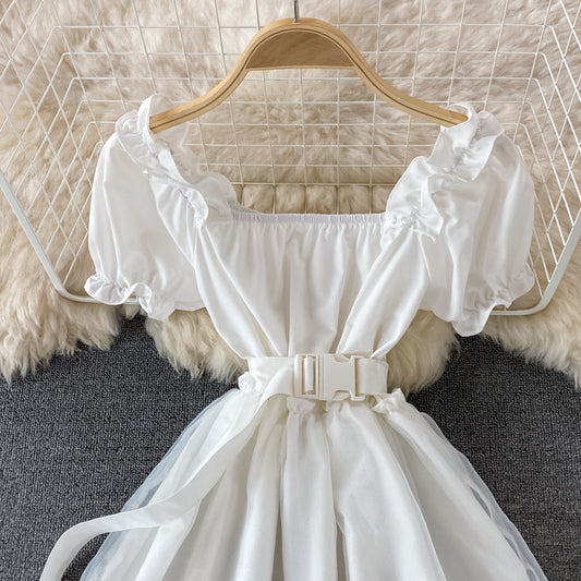 A Line High Low Dress White Fashion Dress Black A Line Dress RF0106
