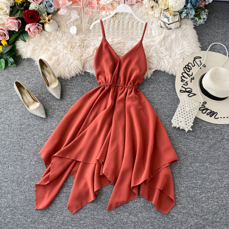 Cute A Line V Neck Chiffon Irregular Dress RF0077