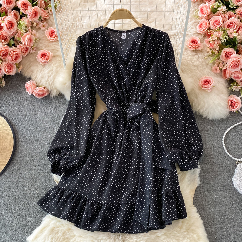 Simple V Neck Long Sleeve Dress Fahsion Dress RF0063