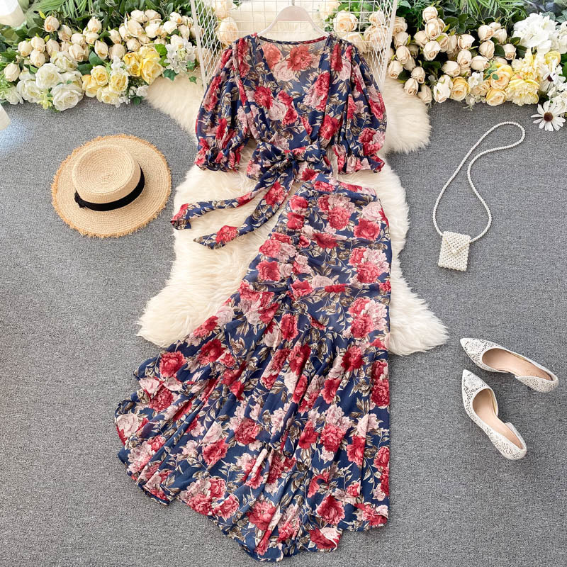 Cute Floral Chiffon Two Pieces Dress Fashion Dress RF0072