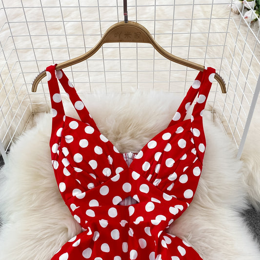 Sexy A-line V-neck Polka-dot Dress Fashion Dress RF0045