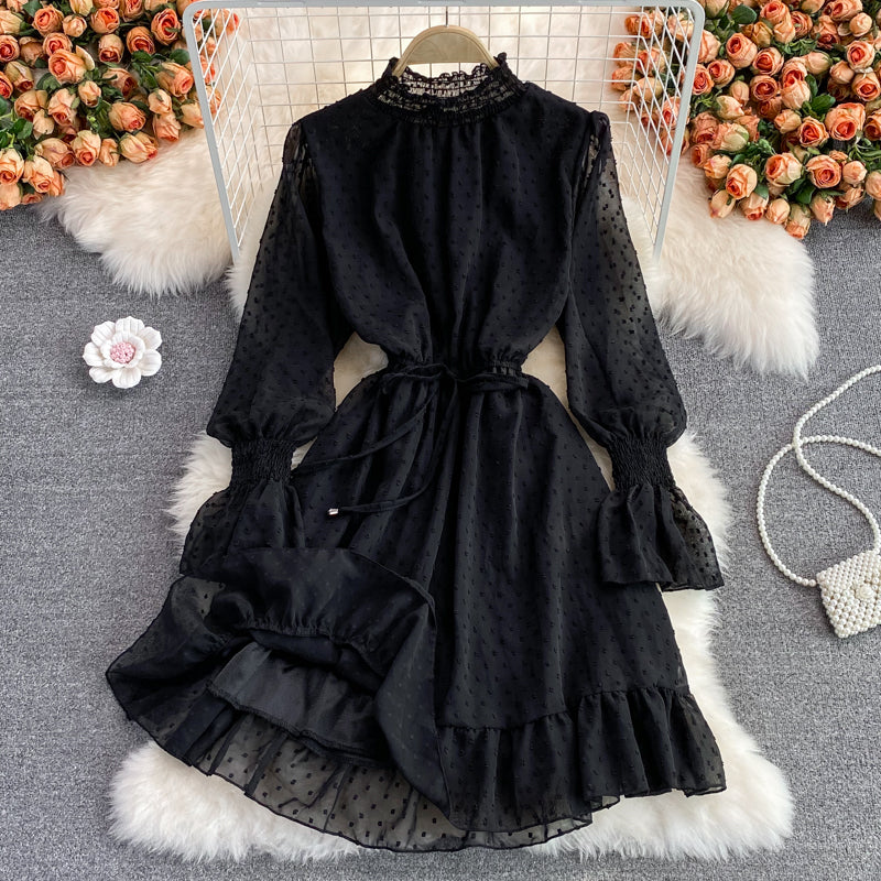 Black A-line Long Sleeve Dress Fashion Dress RF0042