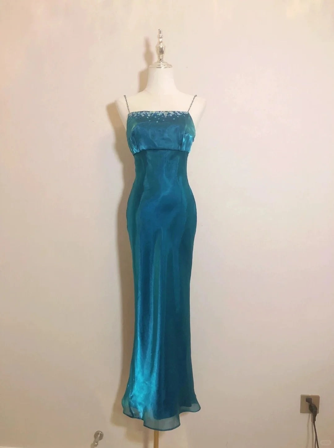 Vintage Prom Dresses 70s Mermaid Spaghetti Straps Blue With Beading Sl – RubyFashionDress
