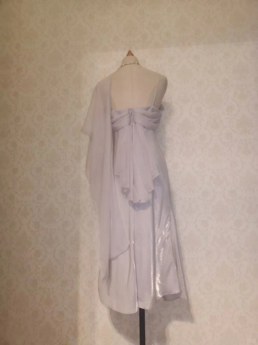 Vintage Prom Dresses 70s Mermaid Spaghetti Straps Lilac With Cape Tea Length Formal Outfits RB4285