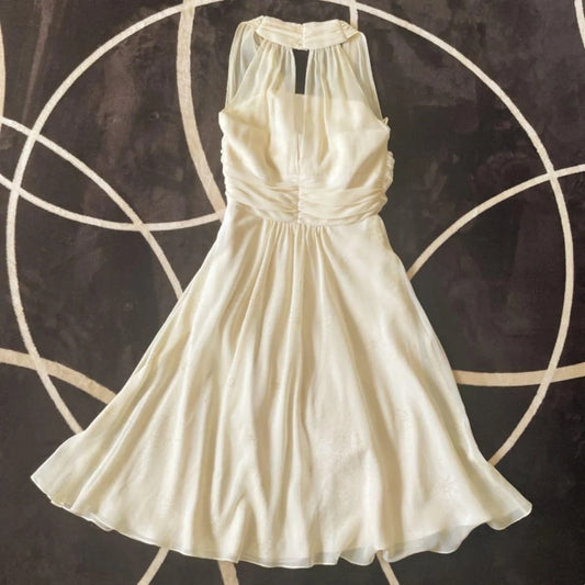 Vintage A line Halter White Chiffon 9th Grad Short length Aesthetic Look Homecoming Dresses RB4299