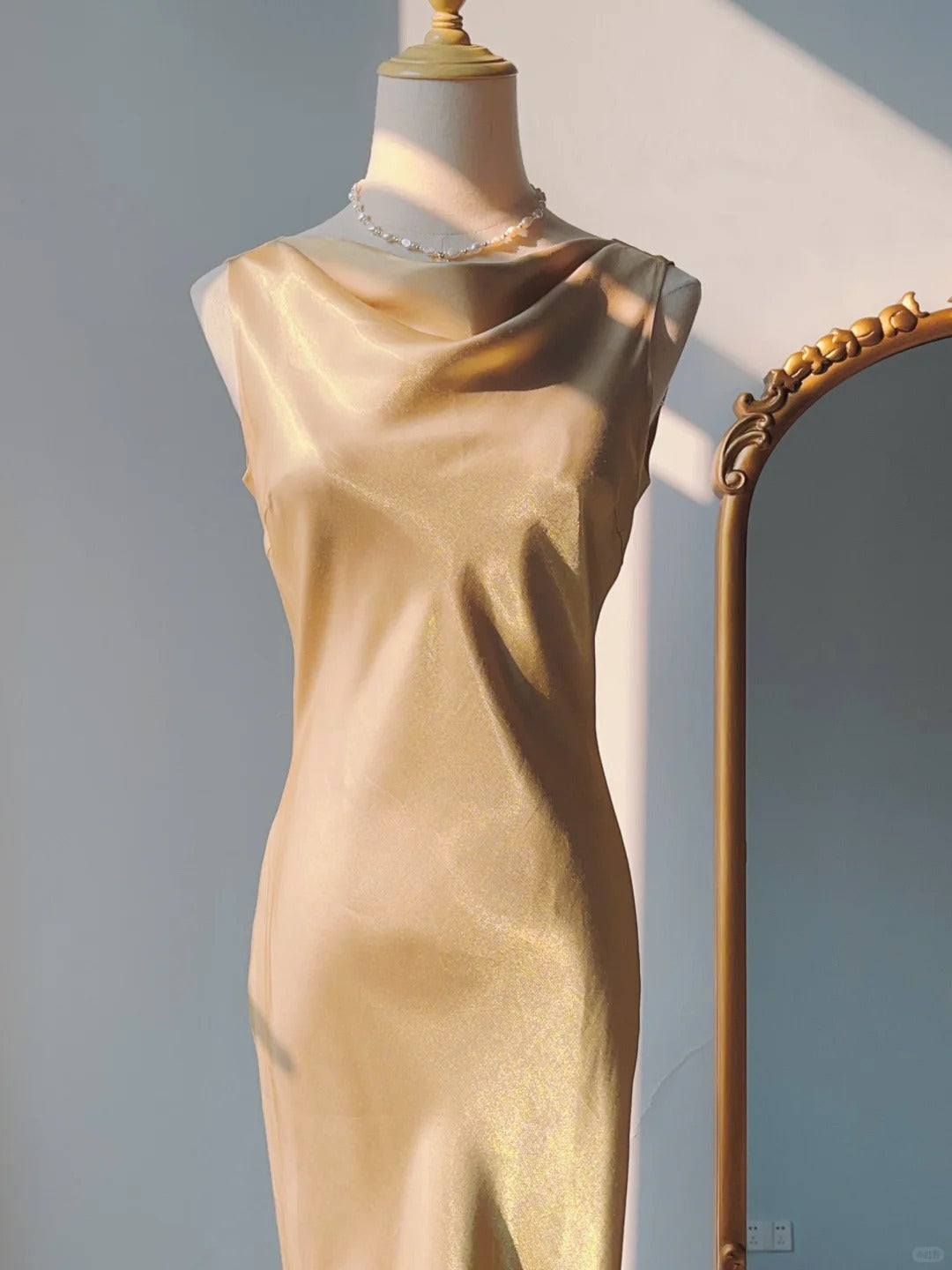 Vintage Prom Dresses Sheath Gold 1970s Sleeveless Long Evening Formal Dress RB3251