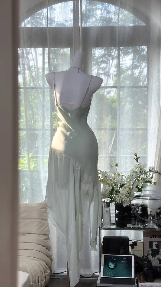 Charming Prom Dresses Mermaid Spaghetti Strap Chiffon Tea Length Evening Outfits N3560