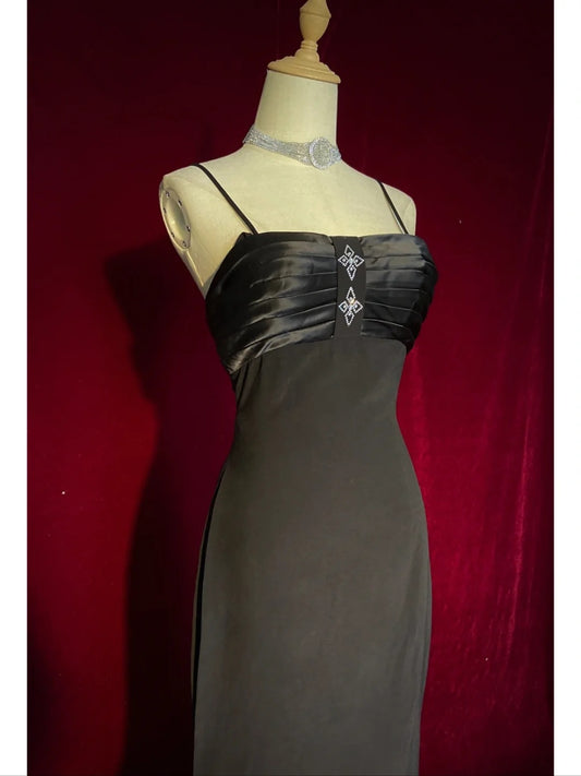 Simple Prom Dresses Mermaid Spaghetti Strap Black Tie Floor Length Chiffon Formal Evening Dress N3695