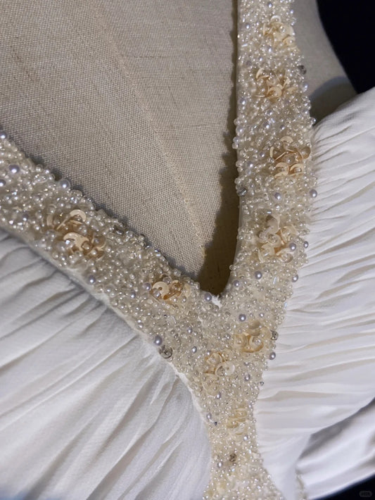 Romantic Wedding Dresses Mermaid Halter Chiffon With Beaded White Long Bridal Gown N3404