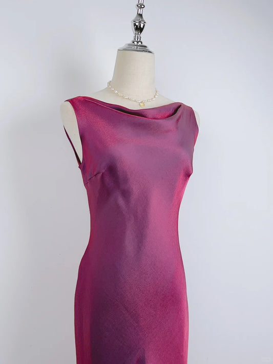 Simple Mermaid Cowl Fuchsia Tea Length Prom Dresses Formal Outfits RB3908