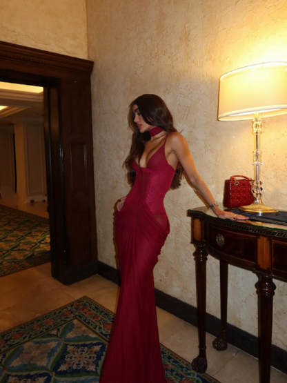 Stunning Mermaid Spaghetti Straps Burgundy Satin Prom Dresses Inspiration Prom Dress Princess Graduation Dress B438