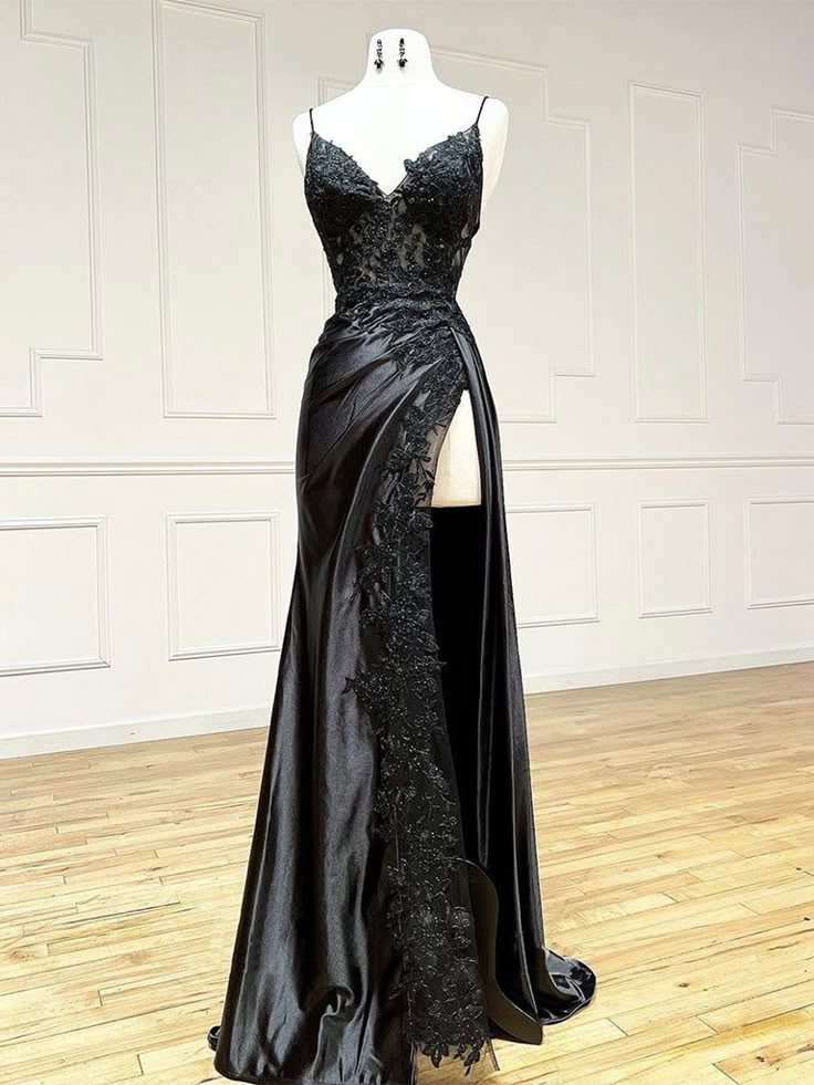Classy Spaghetti Straps Mermaid Wine Red V Neck Satin Lace Long Prom Dresses Formal Dress AB138