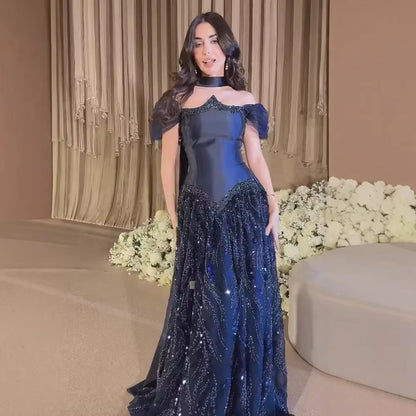 Customized Special Occasion Dress Navy Blue Prom Dresses Luxury Dress Sharon Happy Evening Dresses AB1049