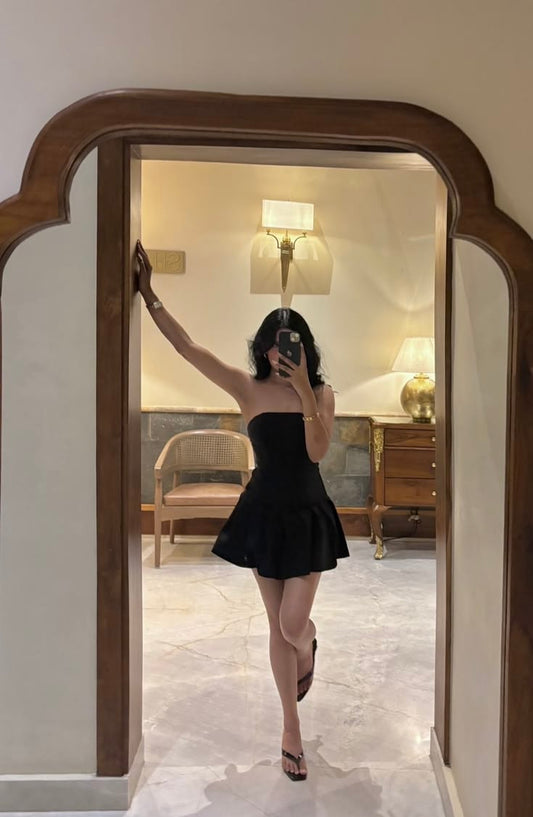 Sweet A line Strapless Little Black Dress Senior 12th Grad Party-ready Short Mini Aesthetic Homecoming Dresses RB4413