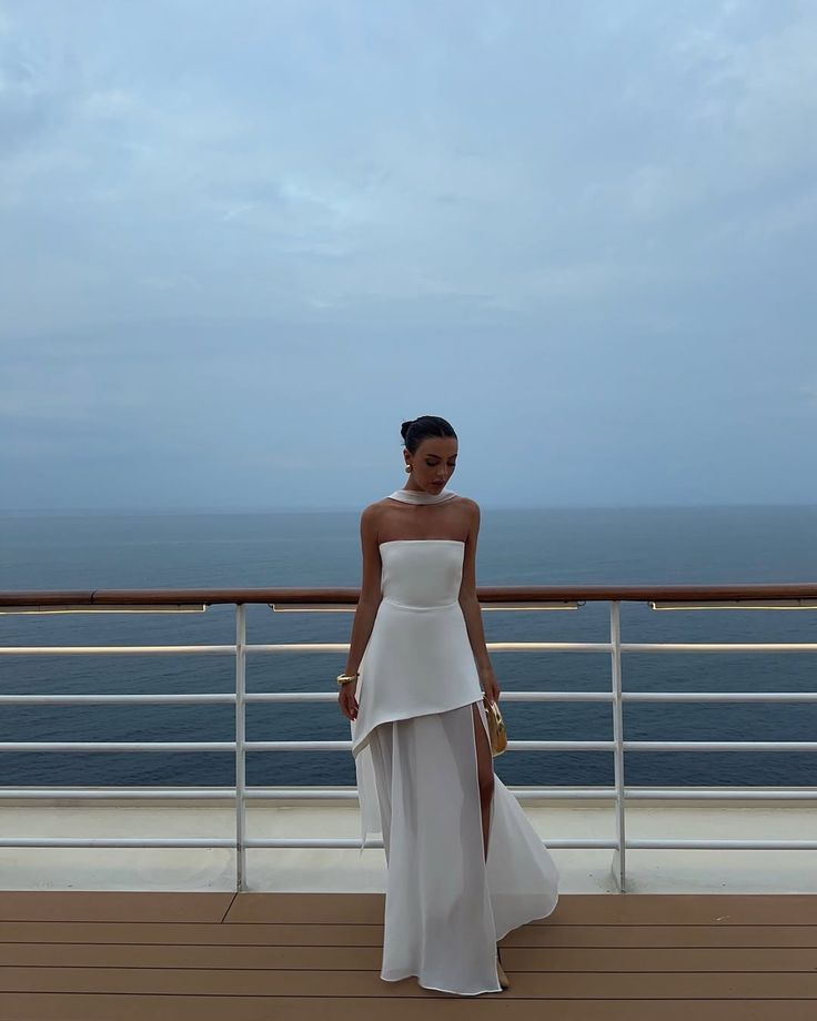 White Strapless Satin Chiffon Split Holiday Summer Prom Dress 18th Birthday Outfits AB2396