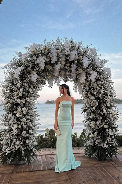 Elegant Mermaid Strapless Mint Green Sleeveless Prom Dress Long Prom Gown AB213