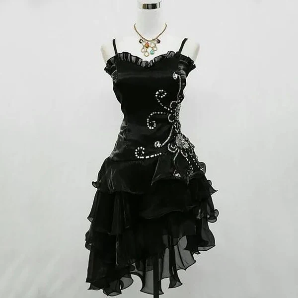 Cute Ball Gown Spaghetti Strap Burgundy Little Black Organza With Silver Beading Party Dress Homecoming Dresses N3907