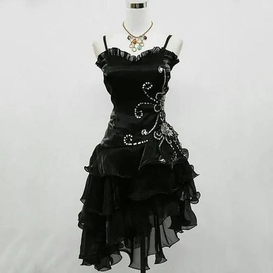 Cute Ball Gown Spaghetti Strap Burgundy Little Black Organza With Silver Beading Party Dress Homecoming Dresses N3907