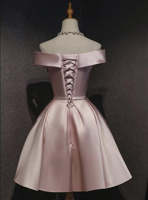 Cute Short Pink Satin Mini Dress Graduation Homecoming Dresses N2120
