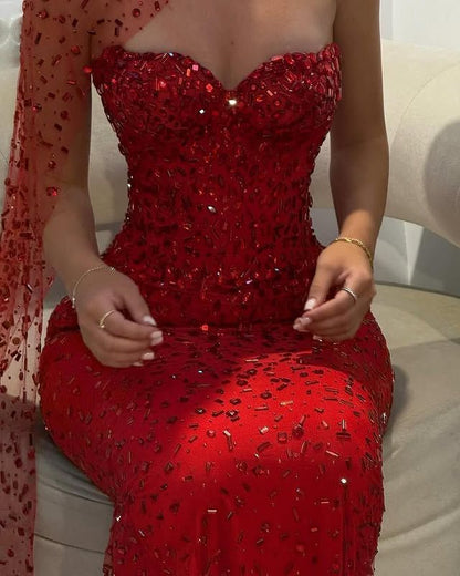 Classy Mermaid Sweetheart Burgundy Tulle Beads Prom Dresses Inspo For Teens Formal Dress Party Outfits Prom Gowns AB026