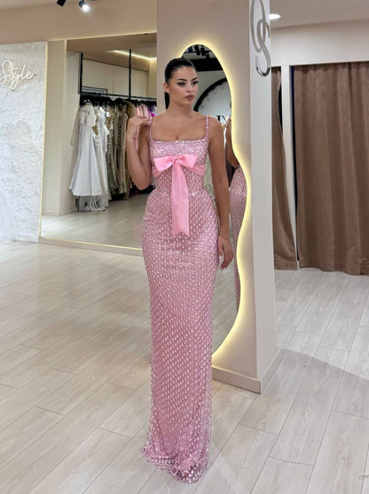 New Arrive Elegant Pink Sequin Long Party Dress Prom Dresses Mermaid Bodycon For Women N4079