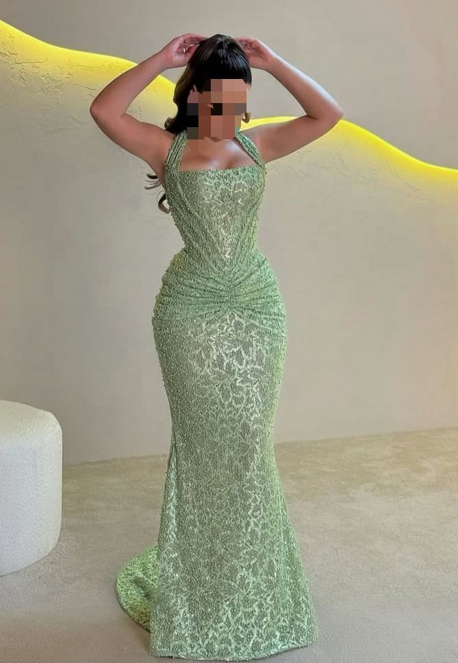 Shinning Mermaid Halter Sequin Mint Green Prom Dresses For Teens Formal Dress Party Outfits Prom Gown RB2004
