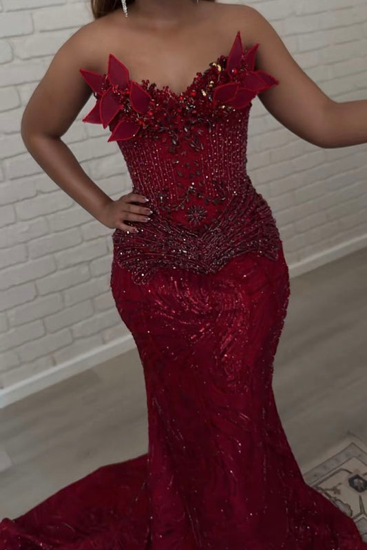 Elegant Mermaid Sweetheart Burgundy Sequins Black Women Party Dresses Long Formal Prom Dresses 20th Birthday Gown AB1301