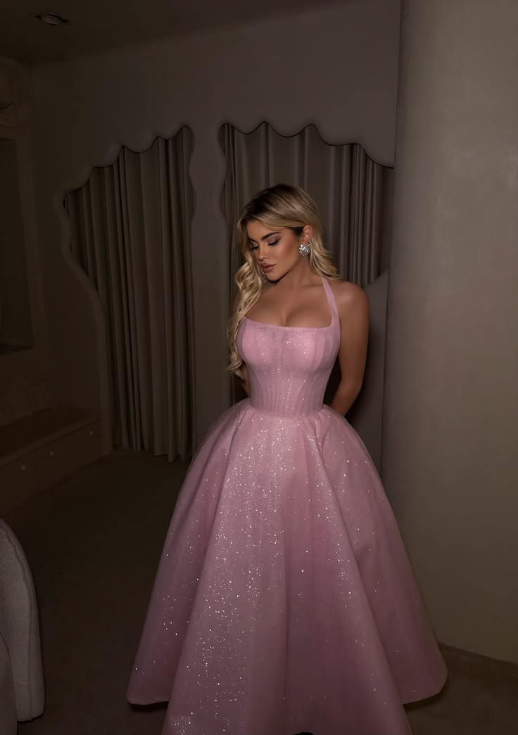 Prom Dress Elegant Ball Gown Halter Pink Ankle Length Formal Evening Gown for Women Graduation Party RB9482
