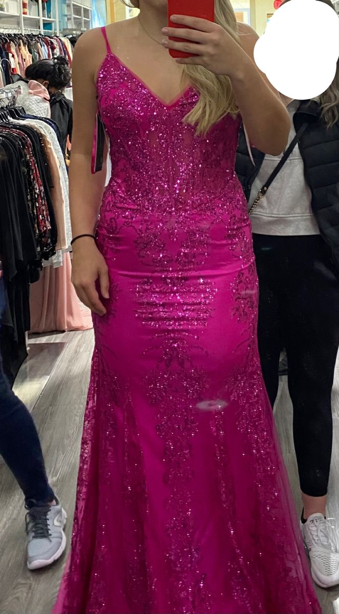 Glitter Mermaid Prom Dress Women Hot Pink Sequins Long Formal Dance Evening Party Gowns AB1716