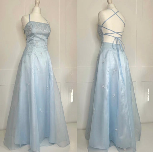 Vintage Y2K A line 2000s Light Sky Blue Ombre Gown Gradient Colors Sleeveless Formal Dress 21st Birthday Prom Dresses N2411