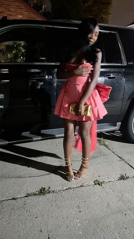 Refined A Line Strapless Pink With Bow For Black Girls Party Short Mini 18th Birthday Dresses Hoco Outfit RB3769