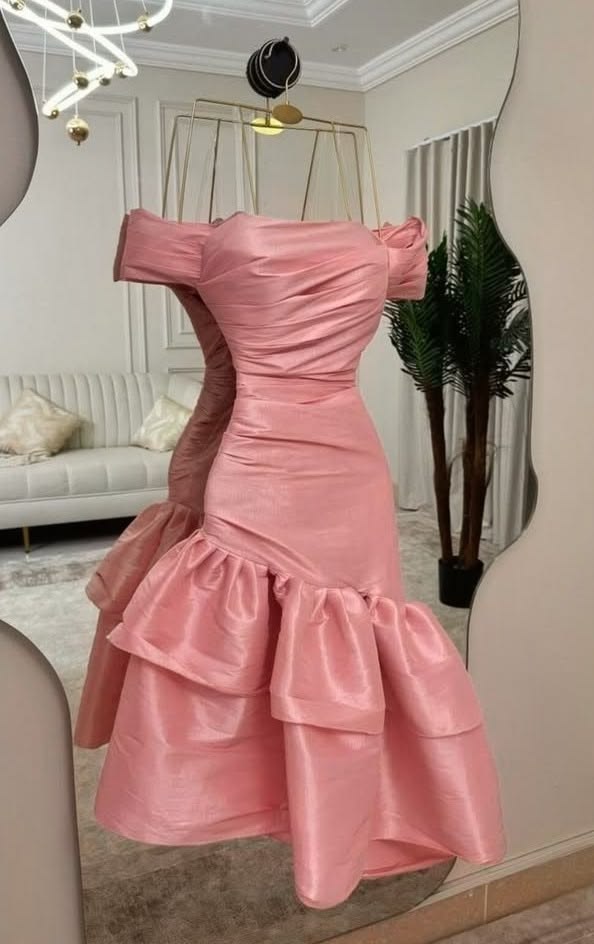 Timeless Mermaid Off The Shoulder Pink Midi Freshman High Shool Grad Hoco Outfits Homecoming Dresses RB4427
