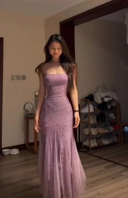 Sexy Mermaid Spaghetti Straps Lilac Tulle Prom Dresses Inspiration Prom Dress Princess Party Birthday Graduation Dress B343