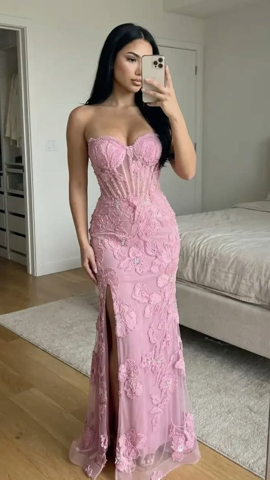 Prom Dresses ideas Pretty Mermaid Sweetheart Pink Lace Formal Party Gown 8th Grade Dress RC0890