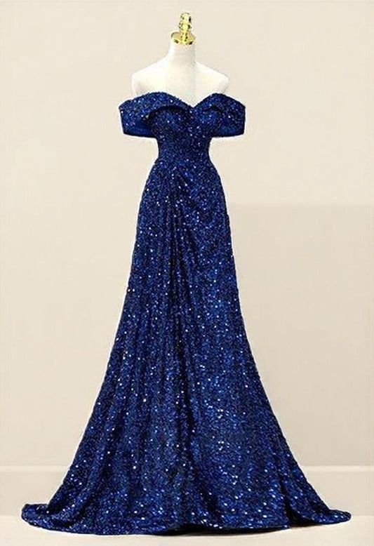 Sequin Mermaid / Trumpet Evening Gown Elegant Dress Formal Wedding Floor Length Off Shoulder Lace Up with Pleats AB1830