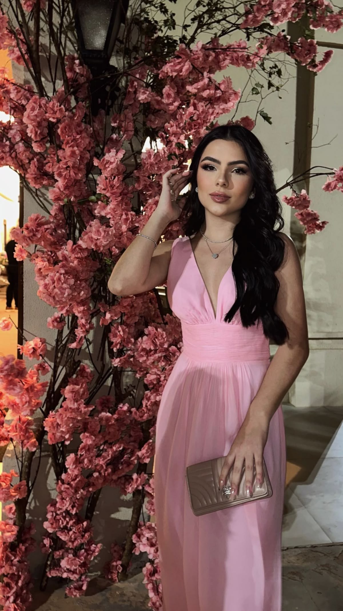 Simple A Line V Neck Pink Chiffon Prom Dresses Senior Evening Dress Party Gowns AB372