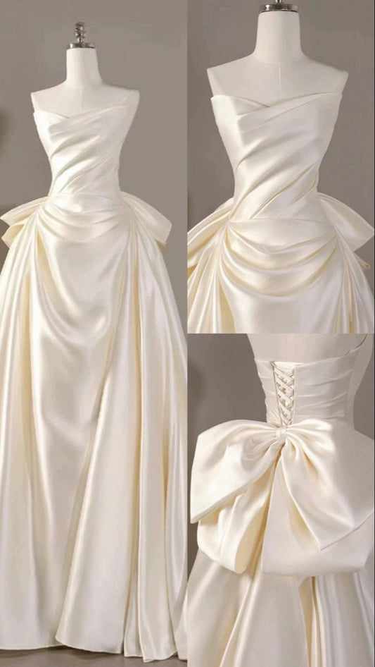 Retro 1950s Wedding Dresses for Bride Mermaid Strapless With Pleated Satin Petite/Plus Size Bridal Gowns for Spring Summer Wedding AB1480