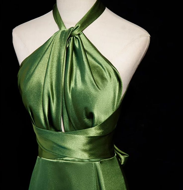 Simple A Line Halter Olive Green Satin Backless Long Prom Dresses Formal Party Dress Prom Gown AB1176
