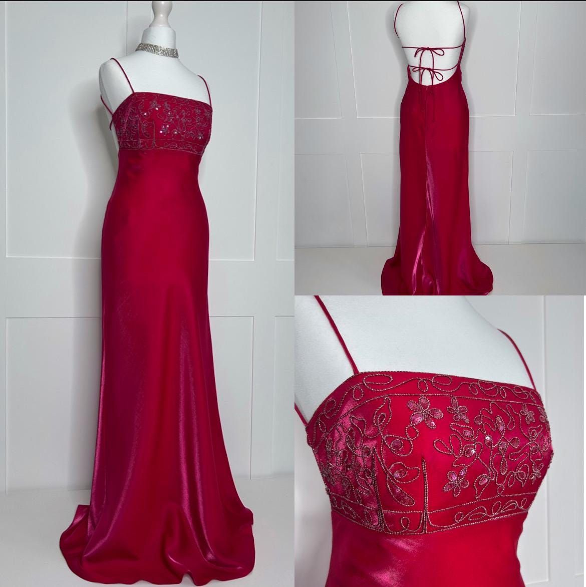 Vintage Prom Dresses Mermaid Spaghetti Strap Red 90s Sleeveless Backless Evening Formal Dress RB3025