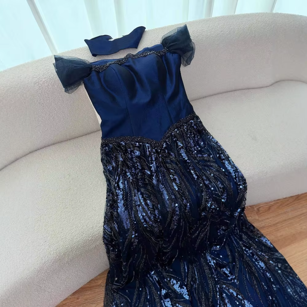 Customized Special Occasion Dress Navy Blue Prom Dresses Luxury Dress Sharon Happy Evening Dresses AB1049