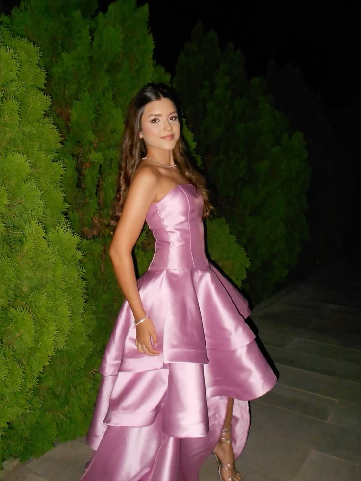 Fairytale Pink Prom Dress Ball Gown High Low Strapless Satin Princess Party Evening Formal Gown RC1163